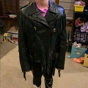 Leather jacket with tassles